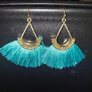 GoldTone and Turquoise Fringe Earrings